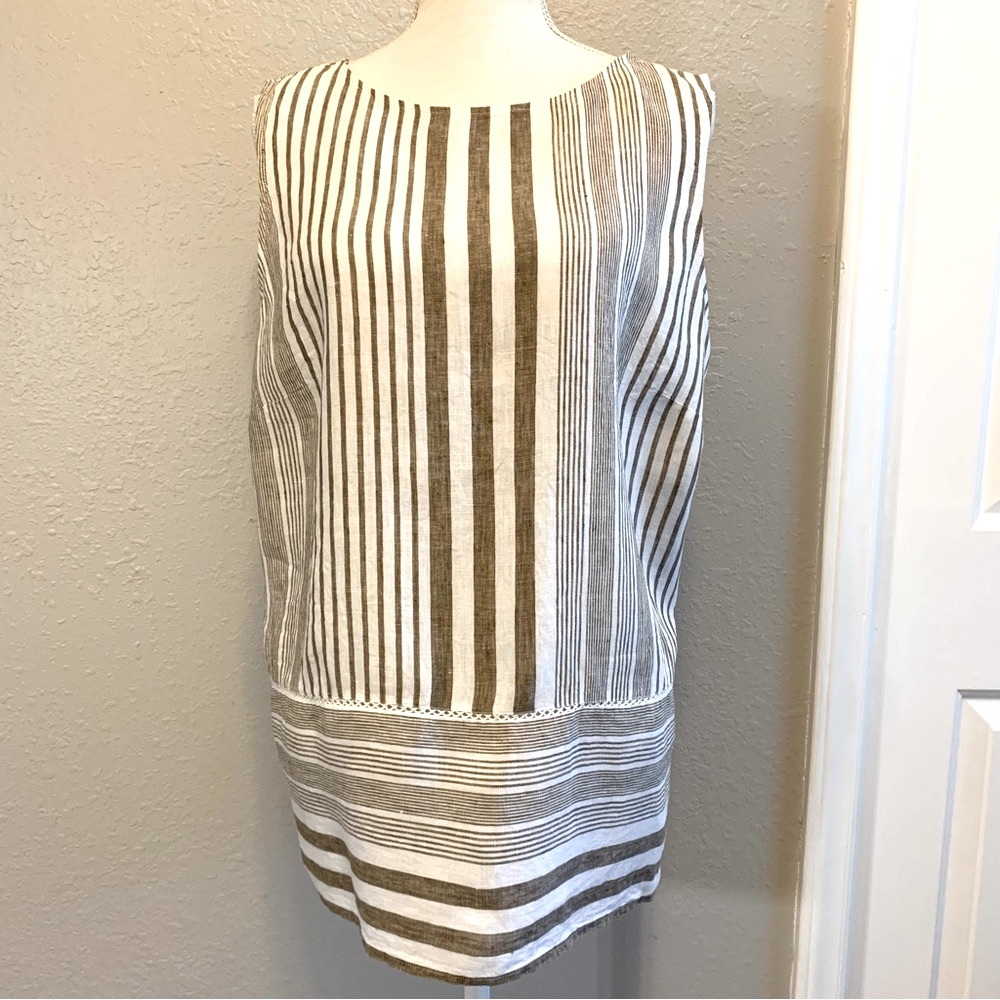 J.Jill Love Linen Sleeveless Tunic Neutrals Stripes Large